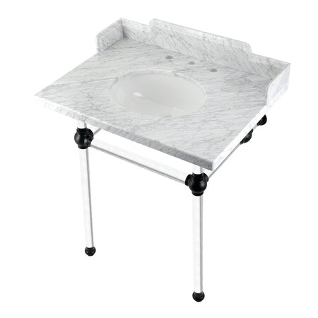 Kingston Brass 30 Carrara Marble Console Sink with Acrylic Legs, Marble WhiteMatte Black LMS30MA0